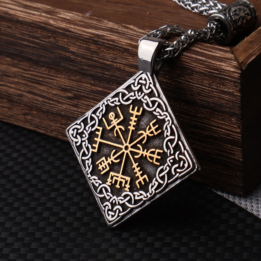 WorldNorse Celtic Knot Surround Vegvisir Geometric Necklace - Silver&Gold - image 3