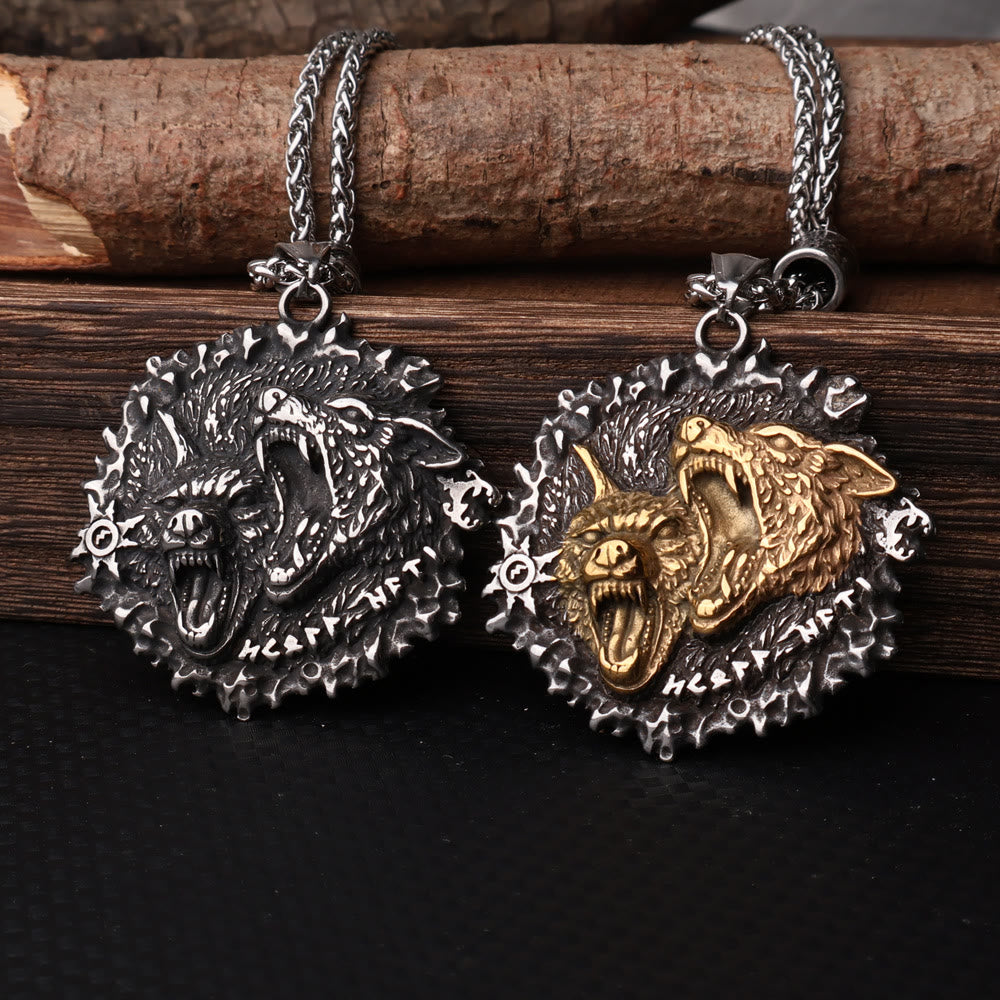 WorldNorse Norse Double Wolf Head Fierce Necklace - image 0