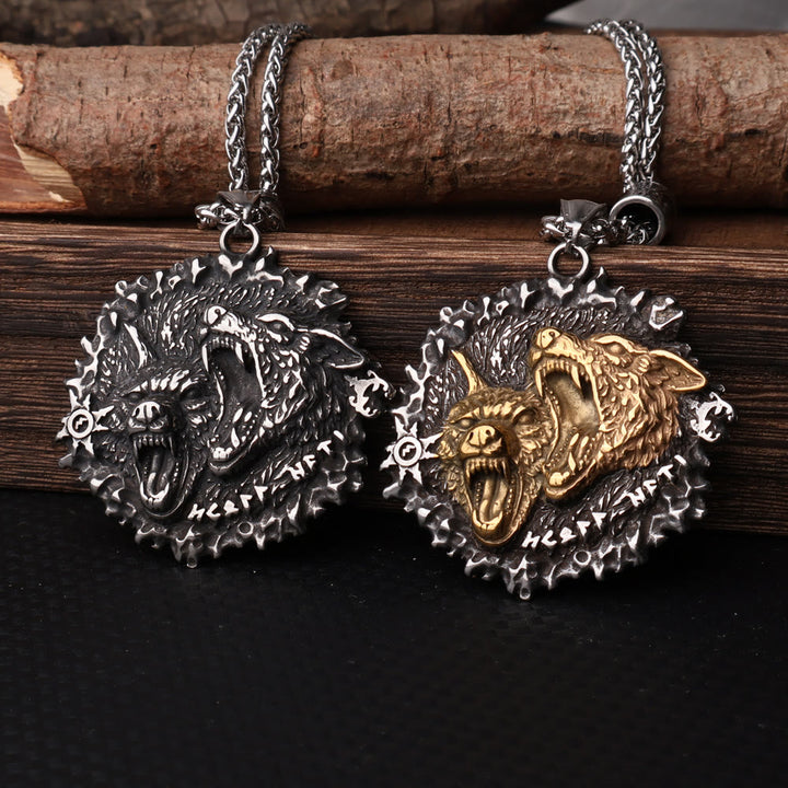 WorldNorse Norse Double Wolf Head Fierce Necklace - image 0