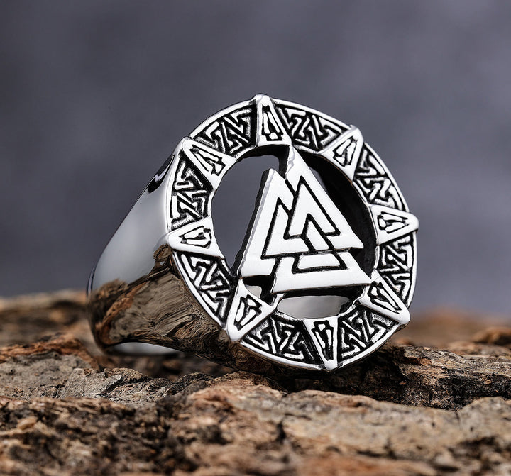 WorldNorse Valknut Triangle Biker Hollow Out Ring - image 9