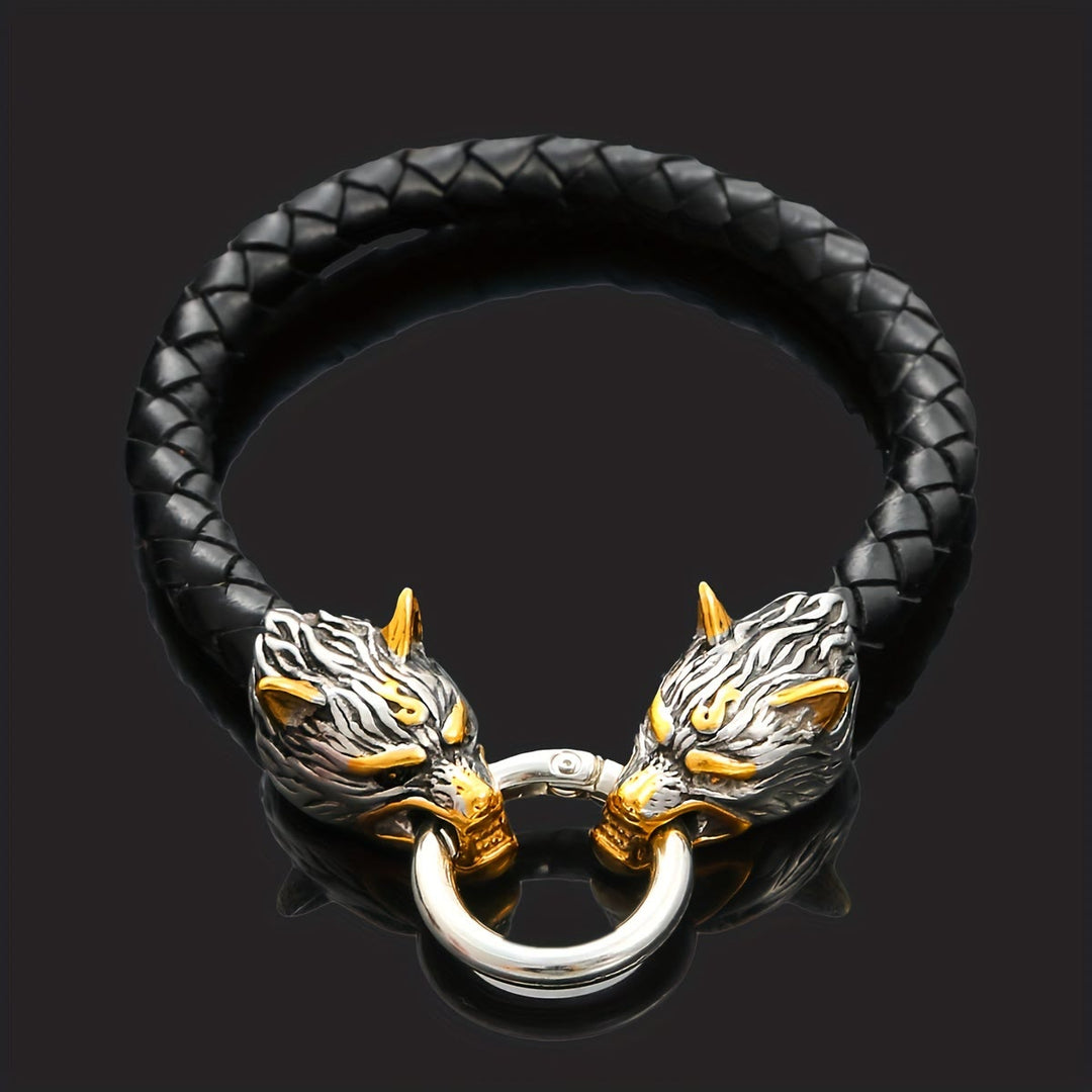 WorldNorse Odin's Wolves Leather Bracelet - Gold - 23 cm - image 5