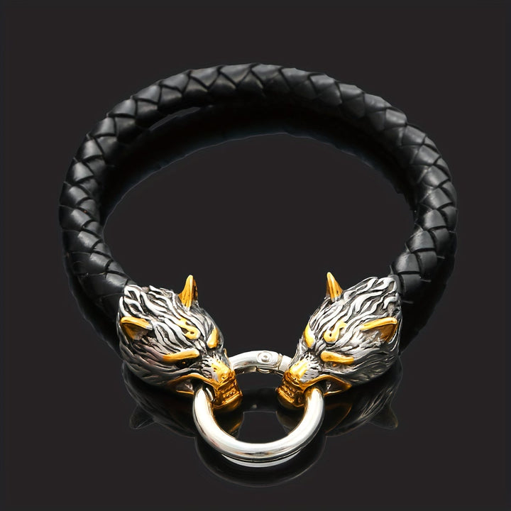 WorldNorse Odin's Wolves Leather Bracelet - Gold - 23 cm - image 5