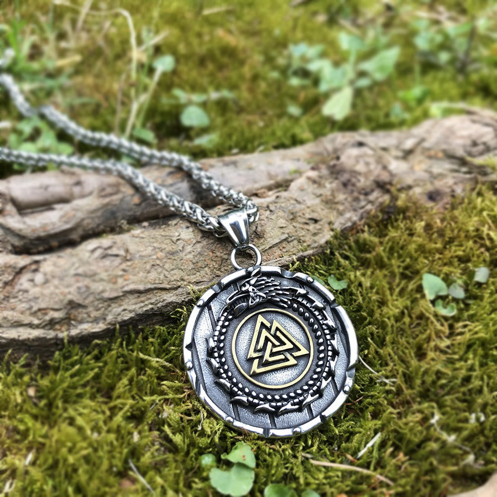 WorldNorse Valknut Viking Dragon Ouroboros Pendant Necklace
