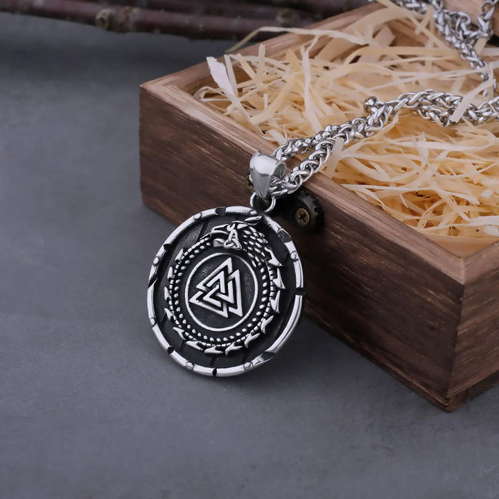 WorldNorse Valknut Viking Dragon Ouroboros Pendant Necklace