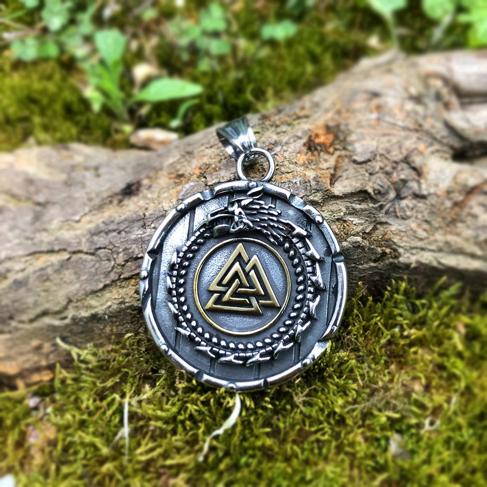 WorldNorse Valknut Viking Dragon Ouroboros Pendant Necklace