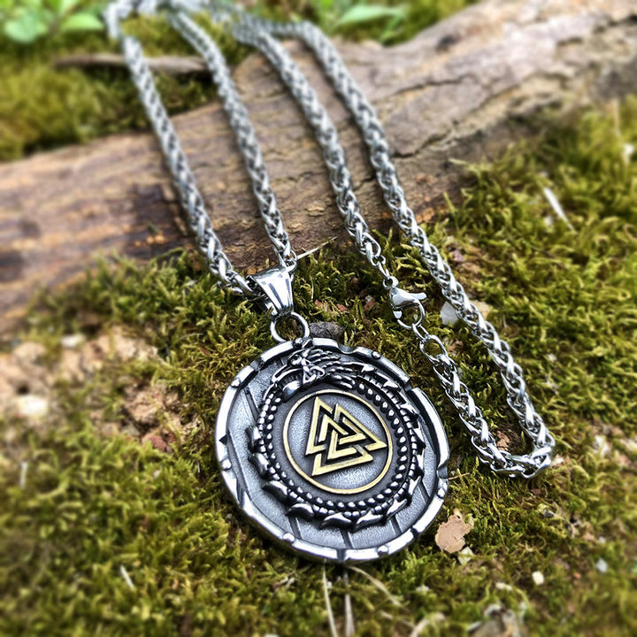 WorldNorse Valknut Viking Dragon Ouroboros Pendant Necklace