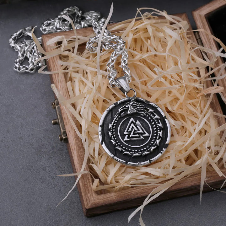 WorldNorse Valknut Viking Dragon Ouroboros Pendant Necklace