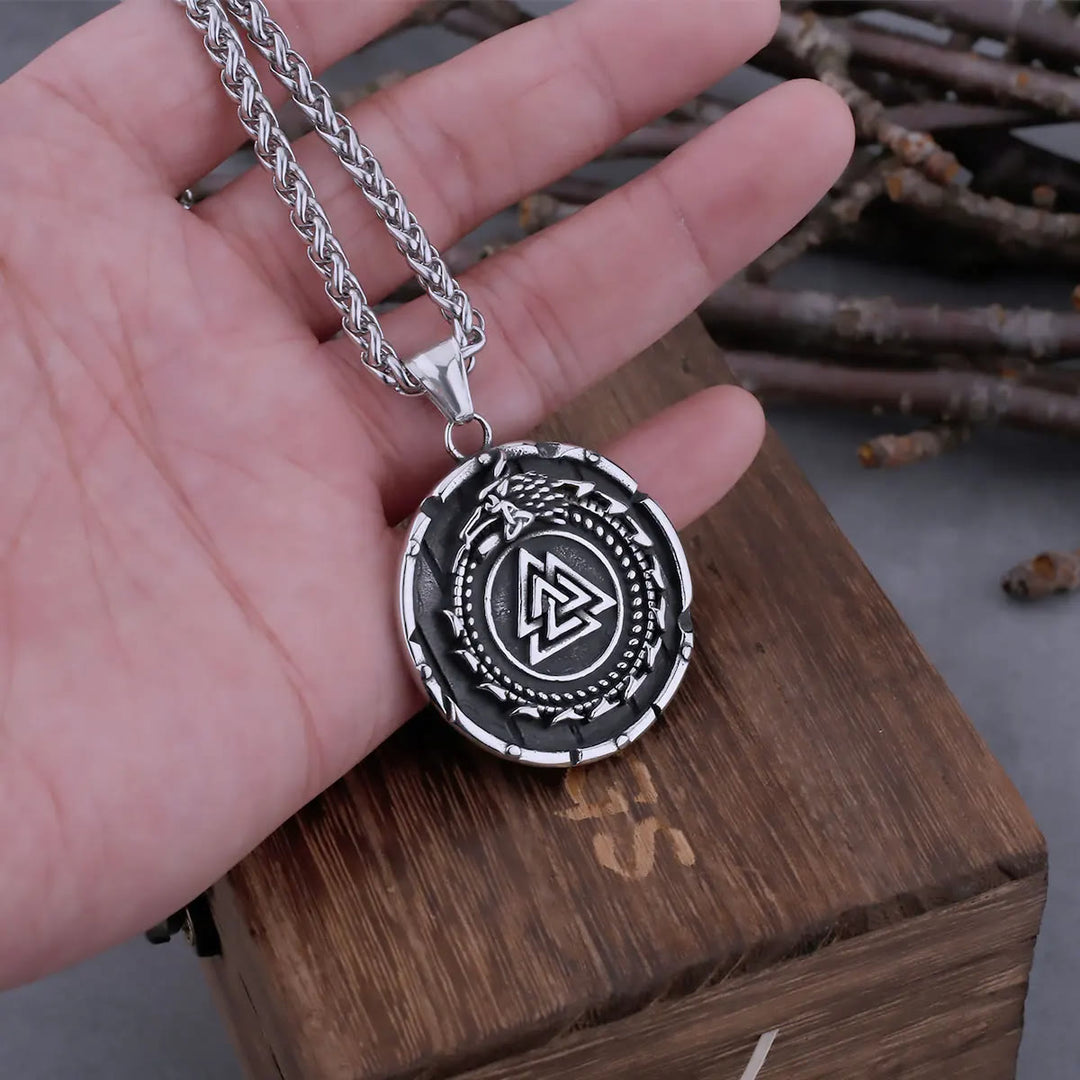 WorldNorse Valknut Viking Dragon Ouroboros Pendant Necklace