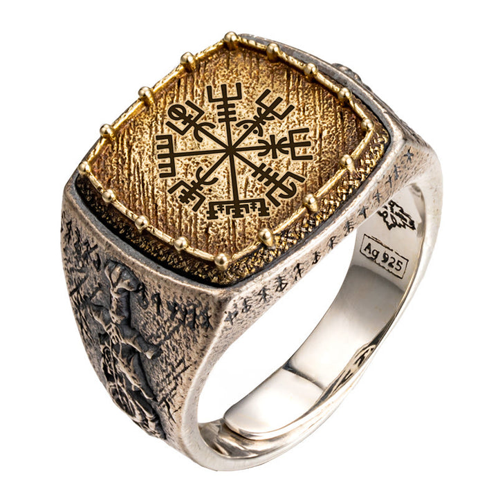 WorldNorse Handcrafted 925 Silver Valknut Viking Symbols Ring - Vegvisir - AU Size Y (US 12) - YES PLEASE - image 3