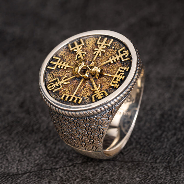 WorldNorse Handcrafted 925 Silver Vegvisir Skull Inlaid Ring - AU Size Z（US 13） - NO THANKS - image 0