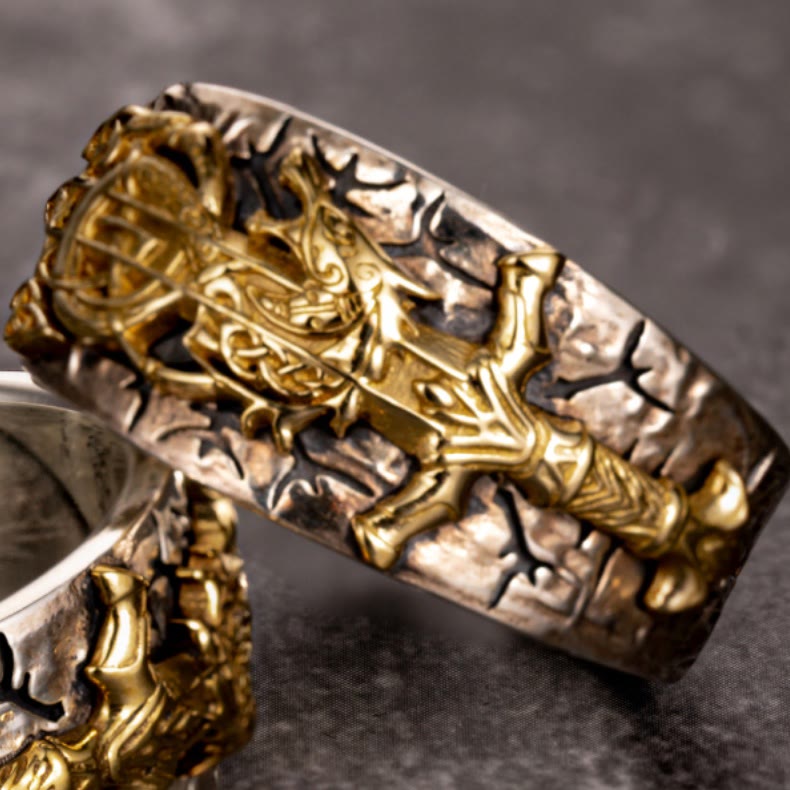 WorldNorse Handcrafted 925 Silver Sword Norse Dragon Open Ring - image 3
