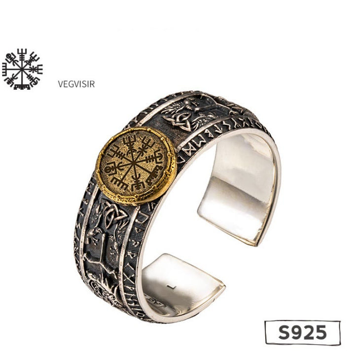 WorldNorse Handcrafted 925 Silver Dragon Runes Open Ring - Vegvisir - AU Size V1/2 (US 11)-AU Size Y (US 12) - image 15