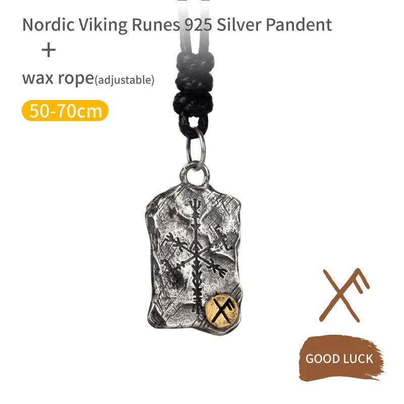 WorldNorse 925 Sterling Silver Rune With Vegvisir Necklace - Lucky - Wax Rope - image 15