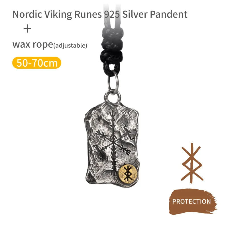 WorldNorse 925 Sterling Silver Rune With Vegvisir Necklace - Protection - Wax Rope - image 7