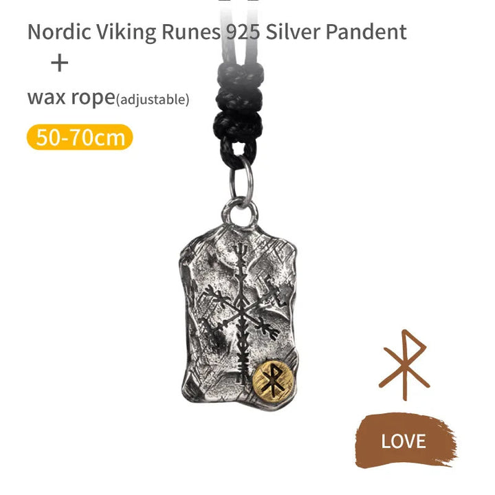 WorldNorse 925 Sterling Silver Rune With Vegvisir Necklace - Love - Wax Rope - image 5