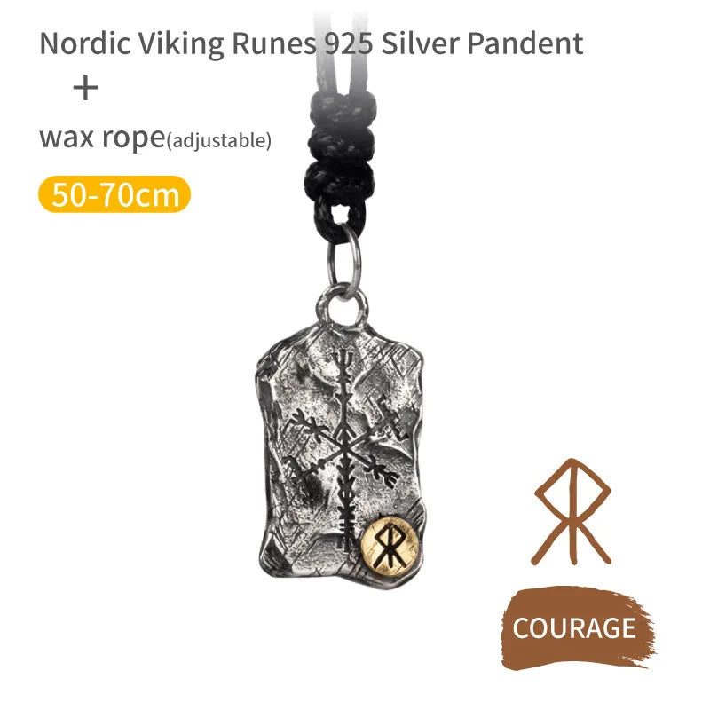 WorldNorse Handcrafted 925 Silver Rune With Vegvisir Necklace - Courage - Wax Rope - image 1