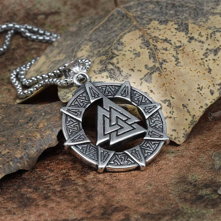 WorldNorse Viking Age Valknut Futhark Circle Necklace