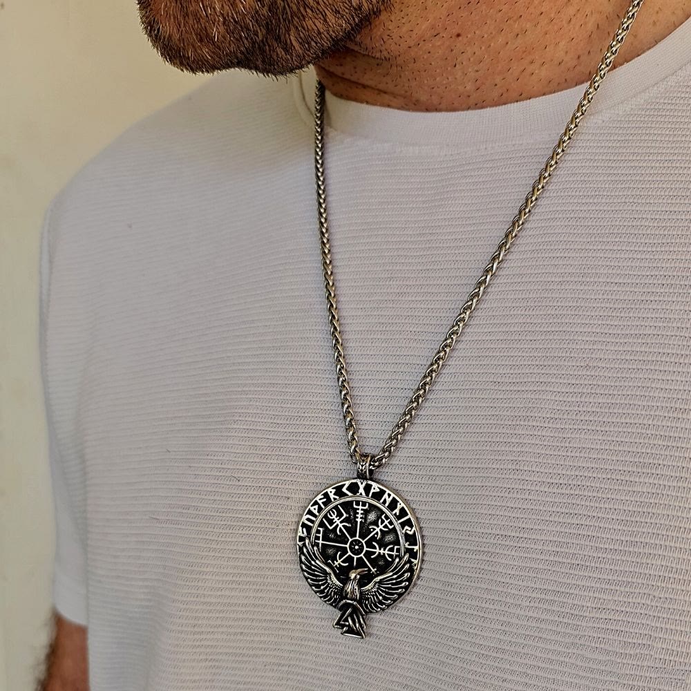 WorldNorse Norse Raven & Vegvisir Viking Symbol Necklace