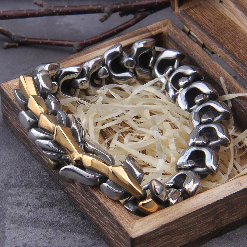 WorldNorse The Midgard Serpent - Stainless Steel Bracelet - Silver + Gold Dragon 14mm - 23cm - image 5