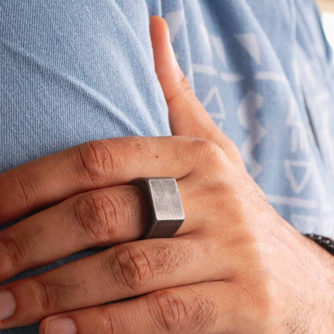 WorldNorse Retro Simple Plain Stainless Steel Square Ring - image 1