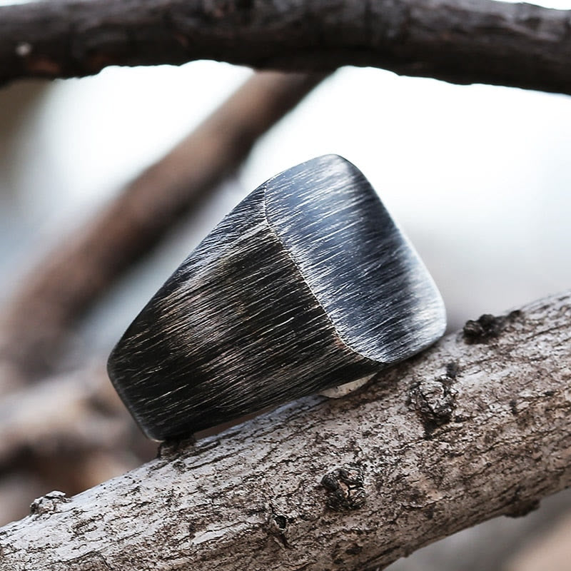 WorldNorse Retro Simple Plain Stainless Steel Square Ring - image 4