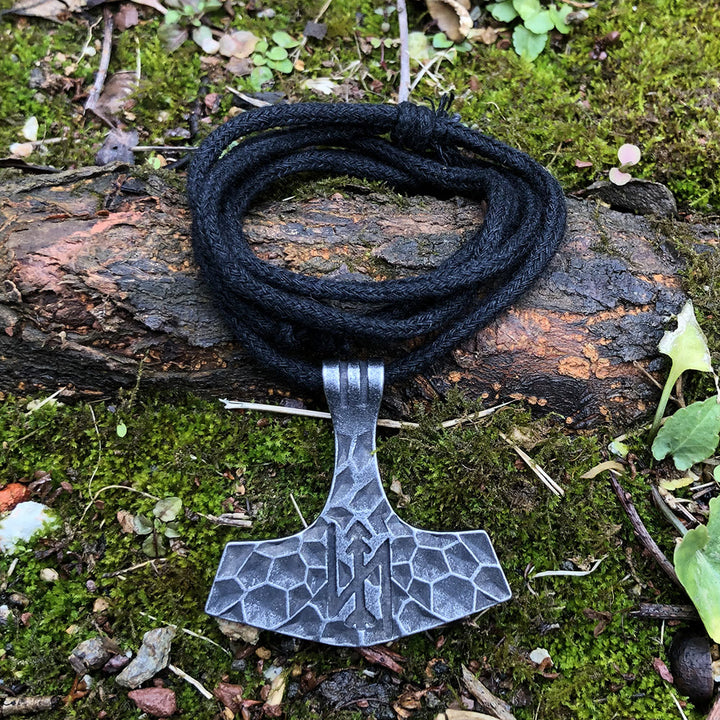 WorldNorse Old Jarl Mjolnir Rune Rope Necklace
