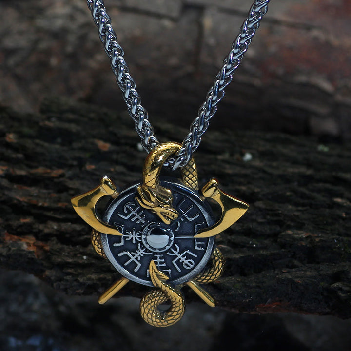 WorldNorse Axes And Shield Norse Dragon Necklace