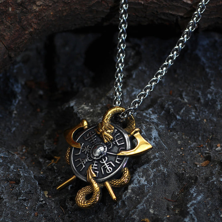 WorldNorse Axes And Shield Norse Dragon Necklace