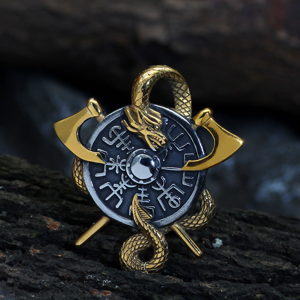 WorldNorse Axes And Shield Norse Dragon Necklace