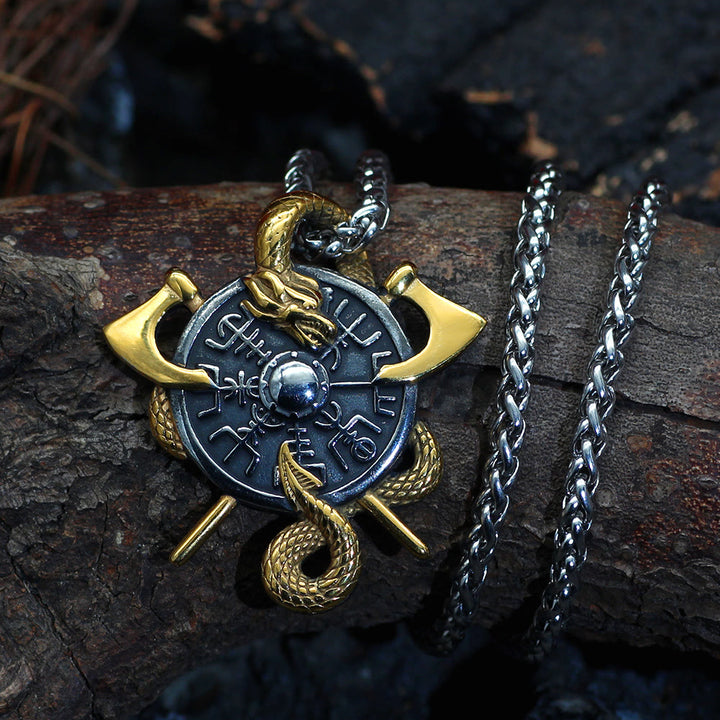 WorldNorse Axes And Shield Norse Dragon Necklace