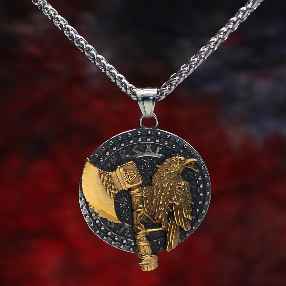 WorldNorse Raven And Axe With Runes Necklace