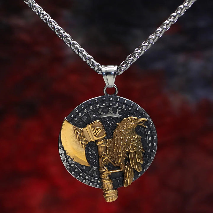 WorldNorse Raven And Axe With Runes Necklace