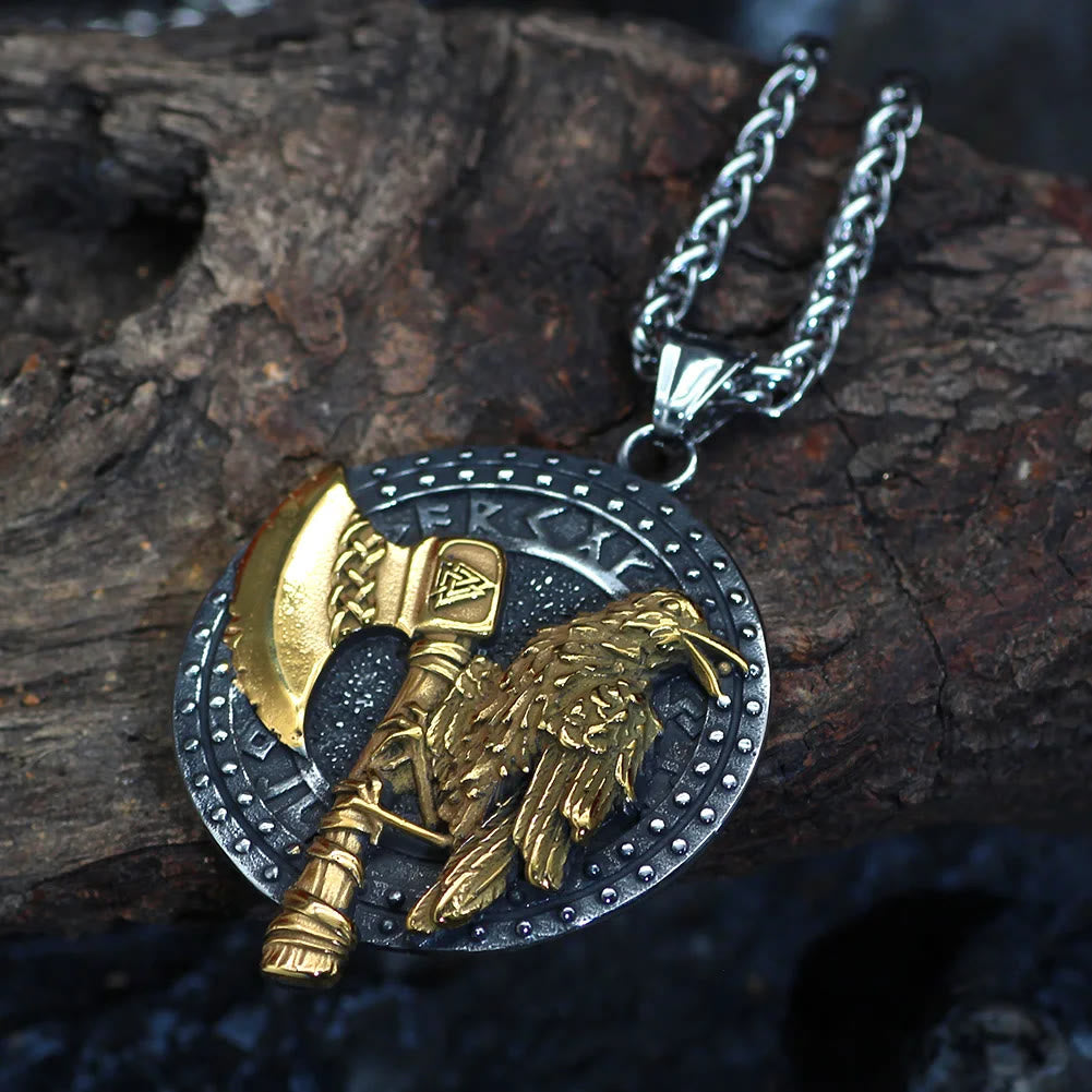 WorldNorse Raven And Axe With Runes Necklace