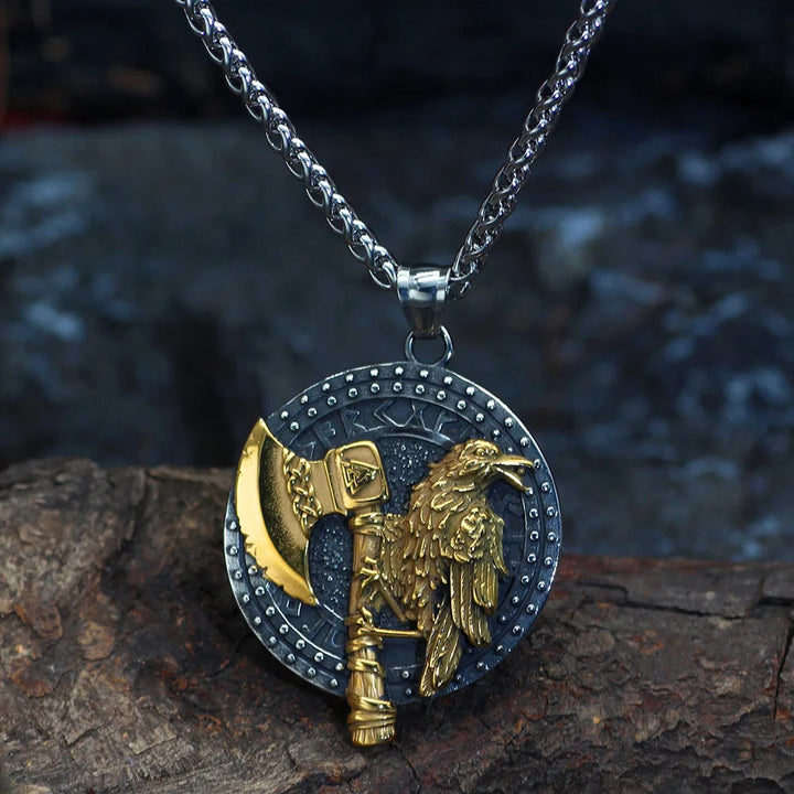 WorldNorse Raven And Axe With Runes Necklace