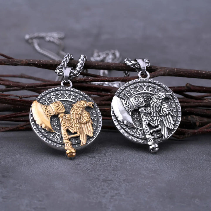 WorldNorse Raven And Axe With Runes Necklace