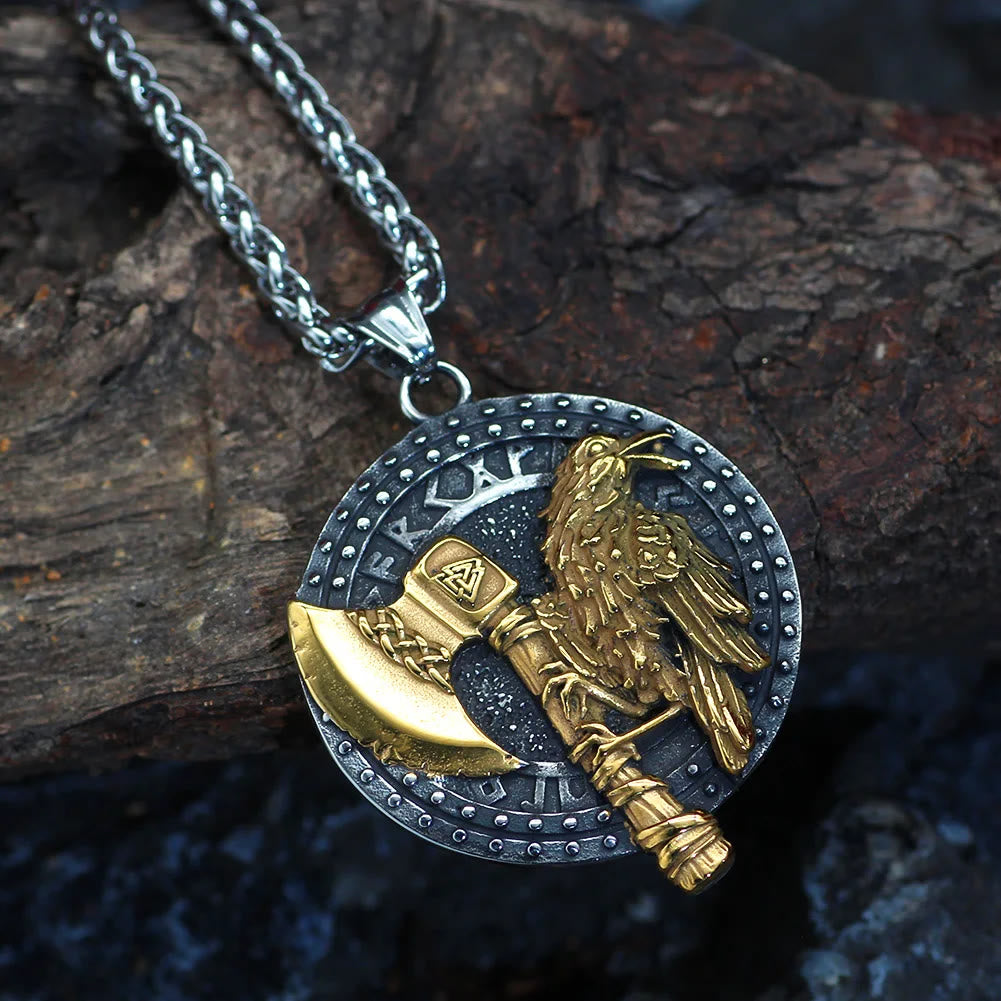 WorldNorse Raven And Axe With Runes Necklace