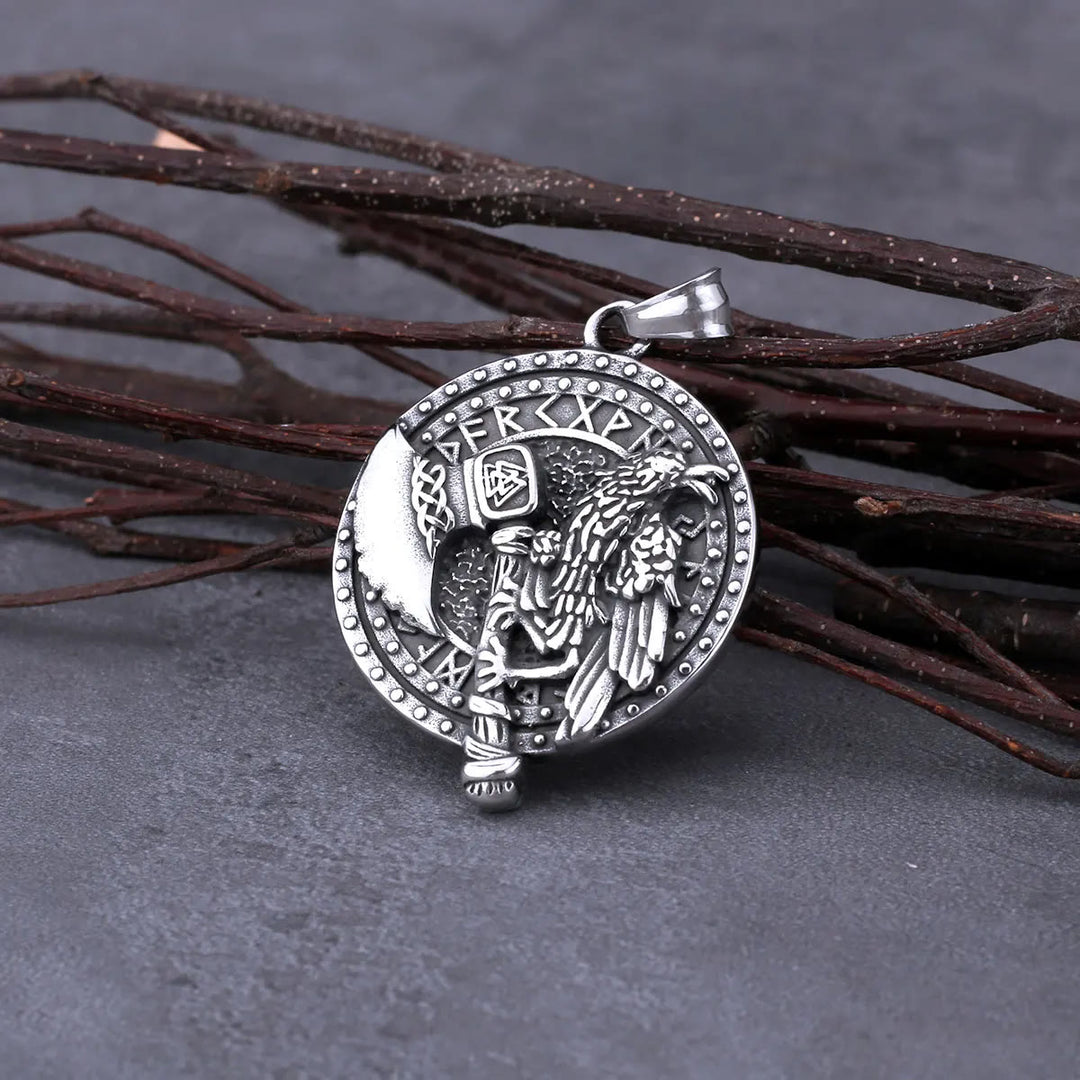 WorldNorse Raven And Axe With Runes Necklace