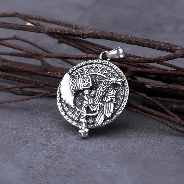 WorldNorse Raven And Axe With Runes Necklace