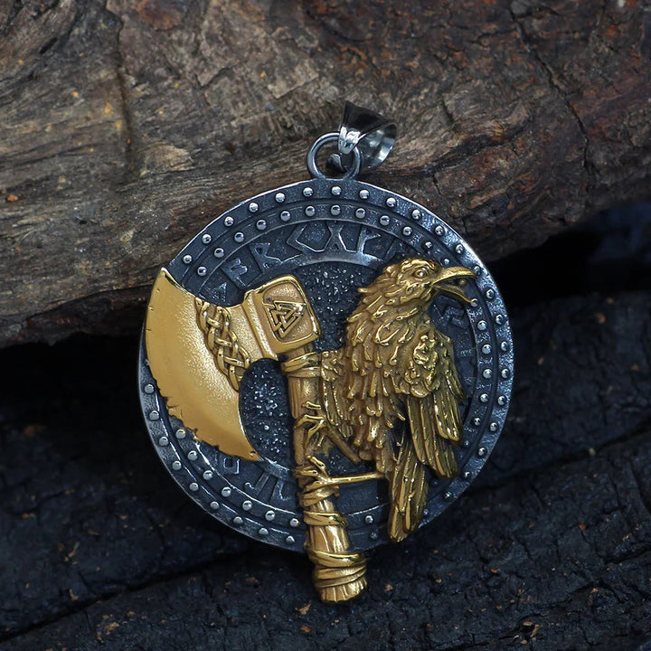 WorldNorse Raven And Axe With Runes Necklace