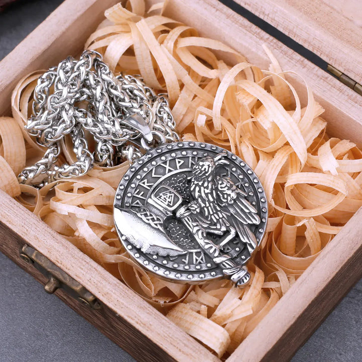 WorldNorse Raven And Axe With Runes Necklace