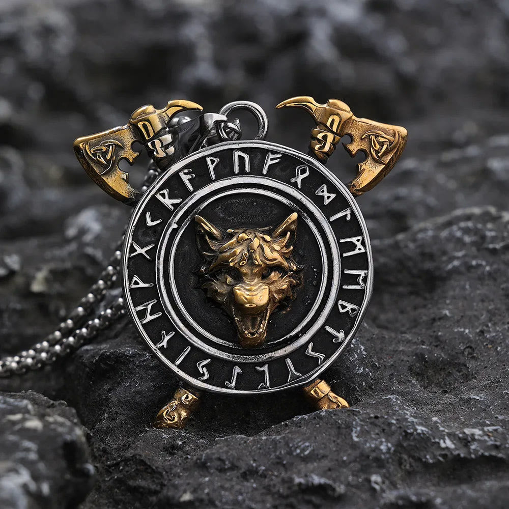 WorldNorse Triple Horn of Odin Axe Necklace - Silver&Gold - image 0