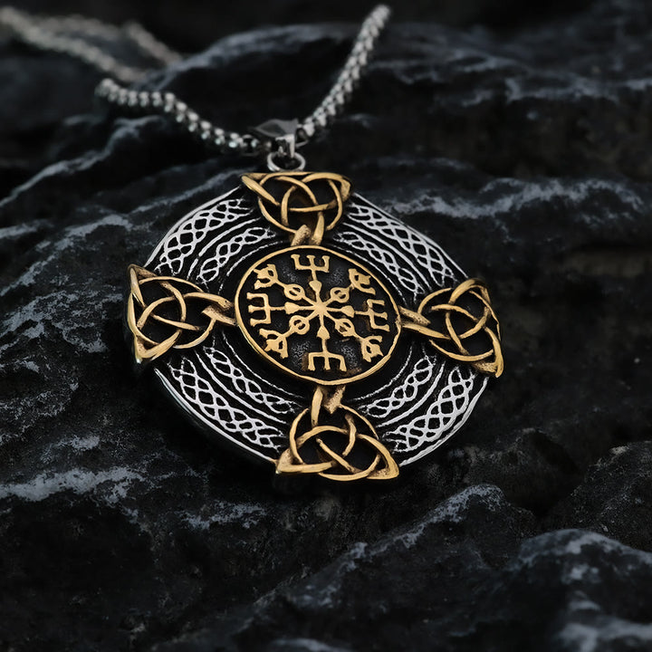 WorldNorse Vegvisir Celtic Knot Triple Necklace
