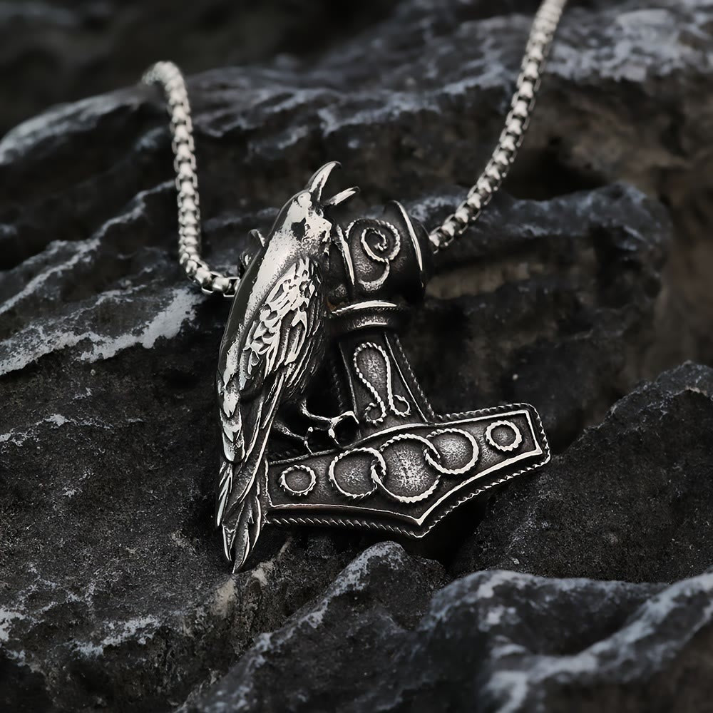 WorldNorse Raven Thor's Hammer Pendant Necklace