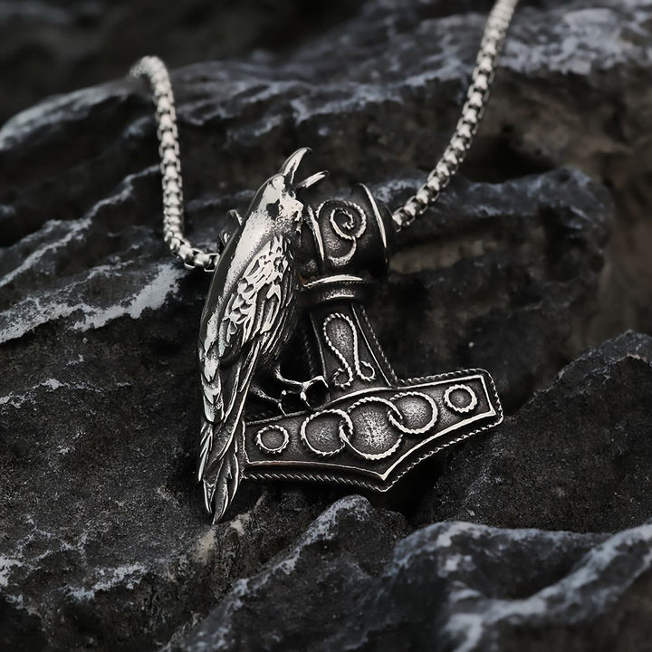 WorldNorse Raven Thor's Hammer Pendant Necklace