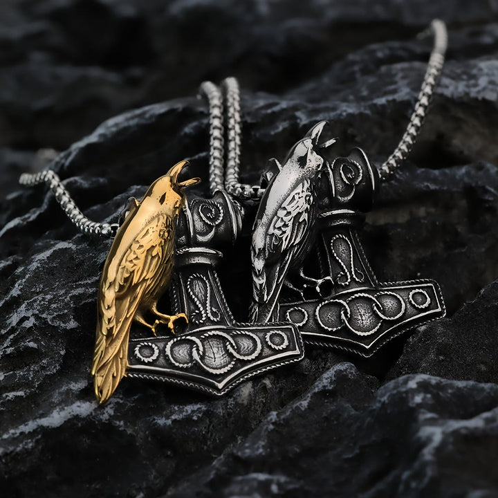 WorldNorse Raven Thor's Hammer Pendant Necklace