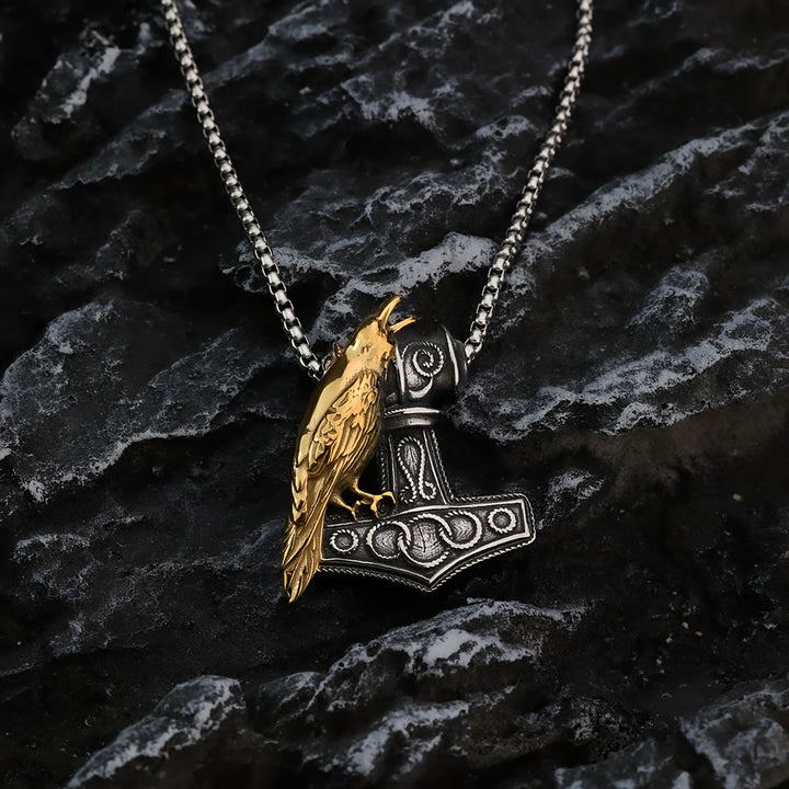 WorldNorse Raven Thor's Hammer Pendant Necklace