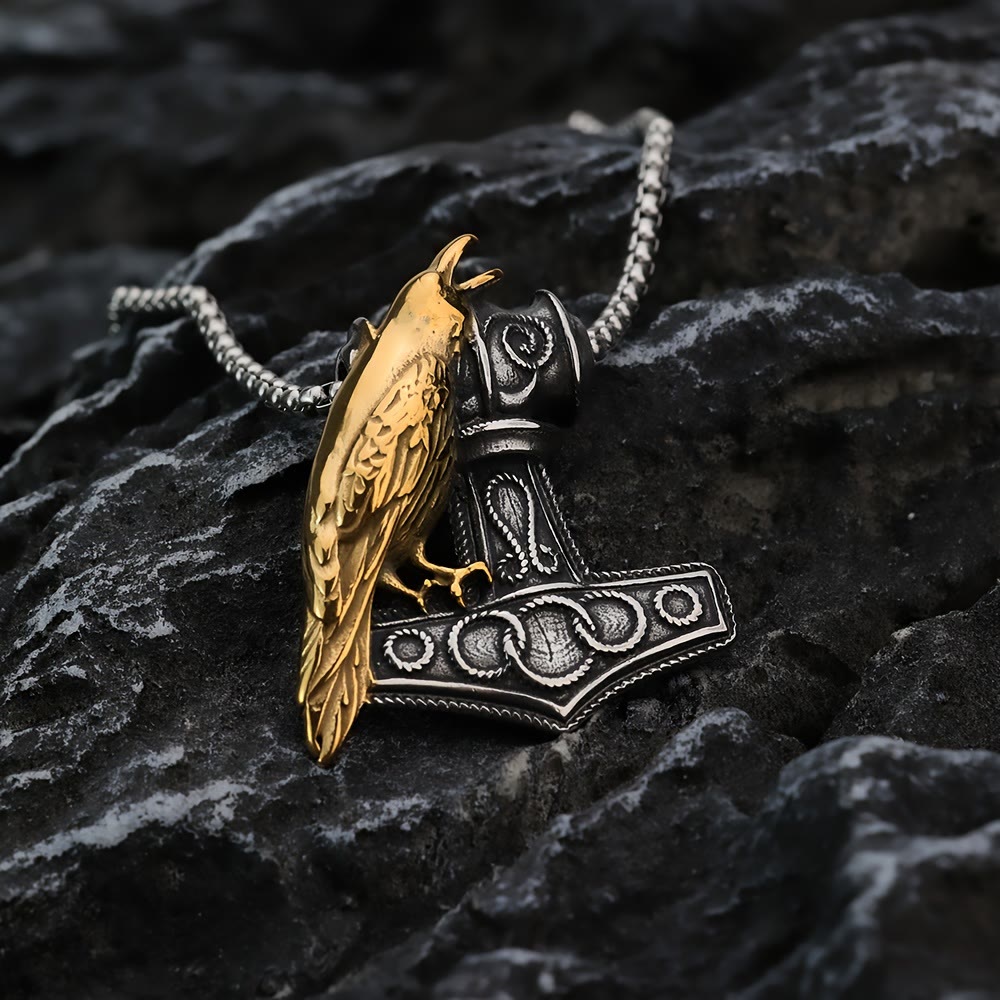 WorldNorse Raven Thor's Hammer Pendant Necklace