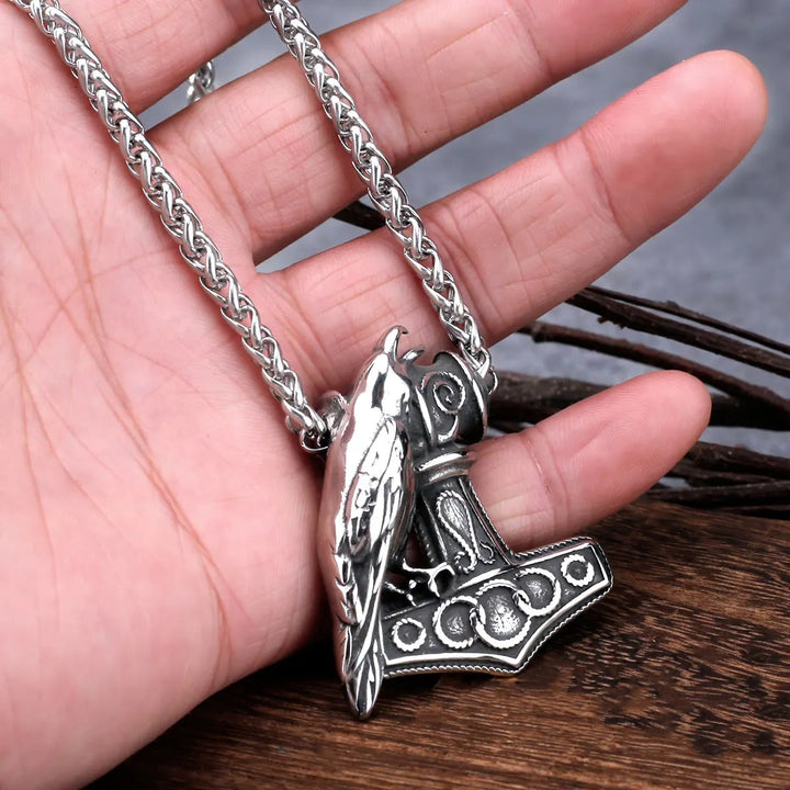 WorldNorse Raven Thor's Hammer Pendant Necklace