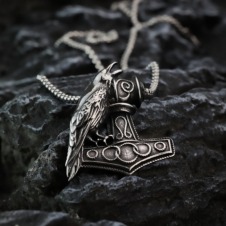 WorldNorse Raven Thor's Hammer Pendant Necklace