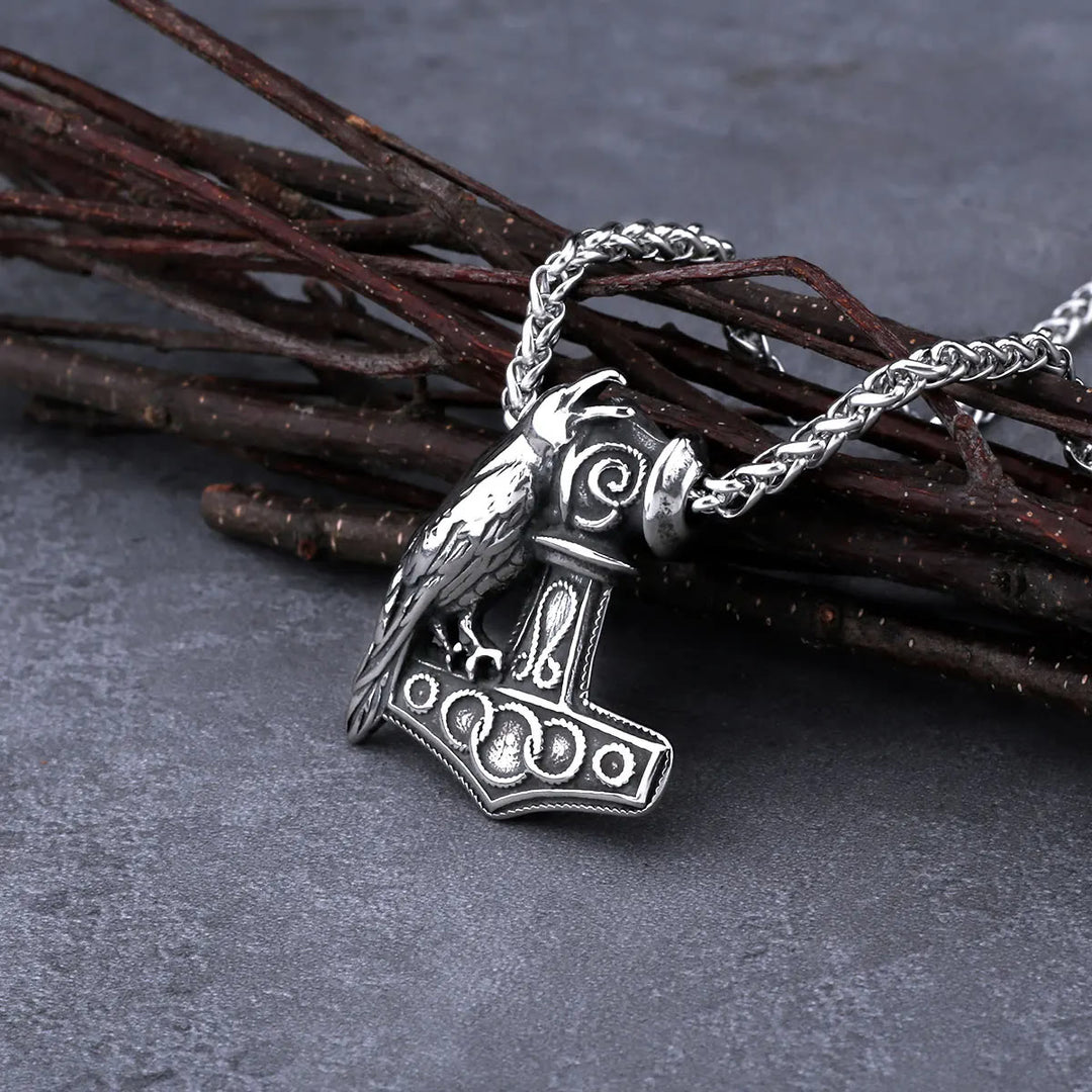 WorldNorse Raven Thor's Hammer Pendant Necklace